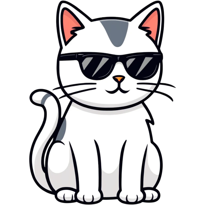 cat wearing sunglasses, cartoonish sticker style emoji