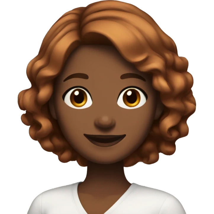 serena joy. Happy face. Reddish brown layered bob hairstyle. Brown eyes. Dark brown skin emoji