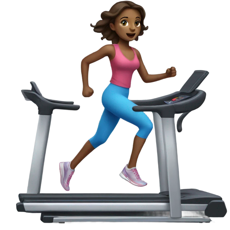 Realistic brunette girl with bright blue eyes running on treadmill  emoji