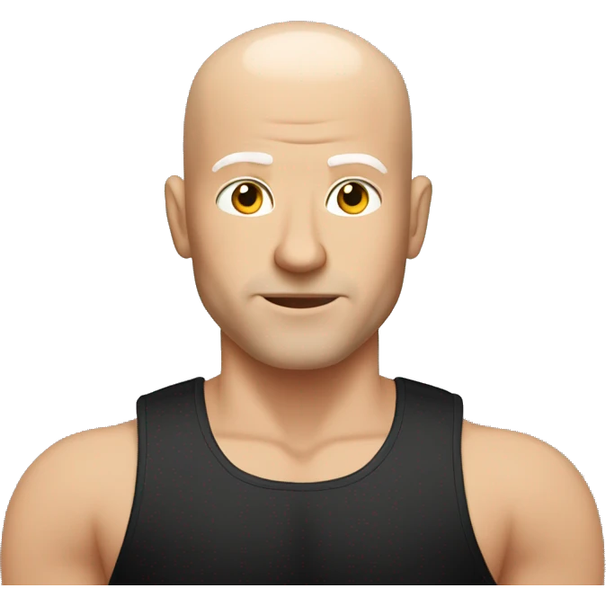 white guy with no hair, in a black tank top doing shoulder press emoji