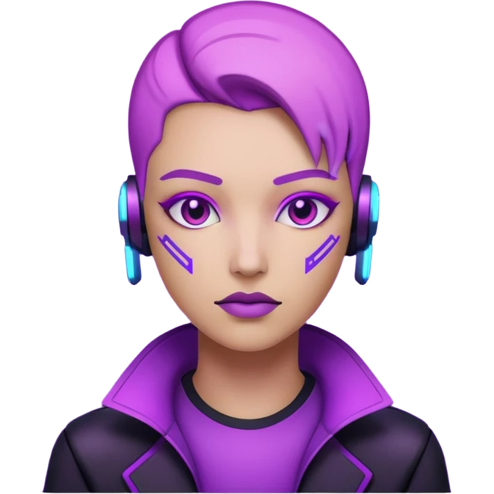 neutre gender neon cyberpunk light purple, I don't want you to use props, não utilizar óculos emoji
