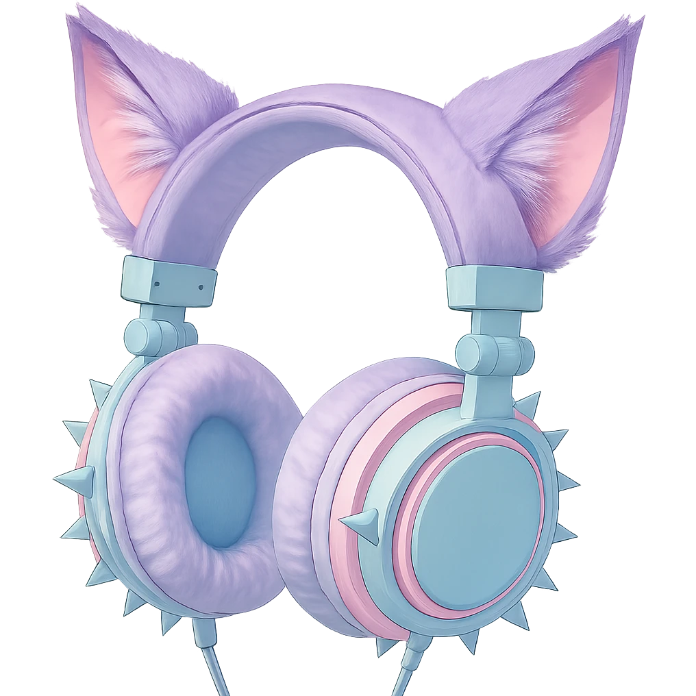 Change the image to pastel goth colors including lavender, mint, baby pink, and pale blue. Keep the cat ears. Render in a realistic anime style with a transparent background. emoji