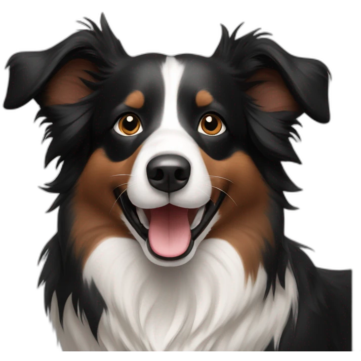 Border Collie black brown, happy and cute with flat fur emoji