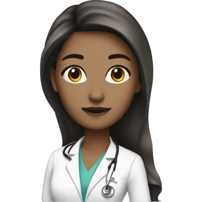 Beautiful doctor with brunette long hair with fair skin, black eye color emoji