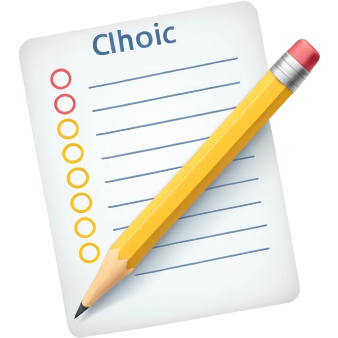 multiple choice test paper with a pencil emoji