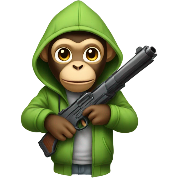 Monkey in a hoodie with a gun emoji