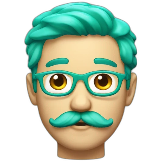 3d emoji of a 18 years boy with green-cyan hairs and green-cyan handlebar mustache  emoji