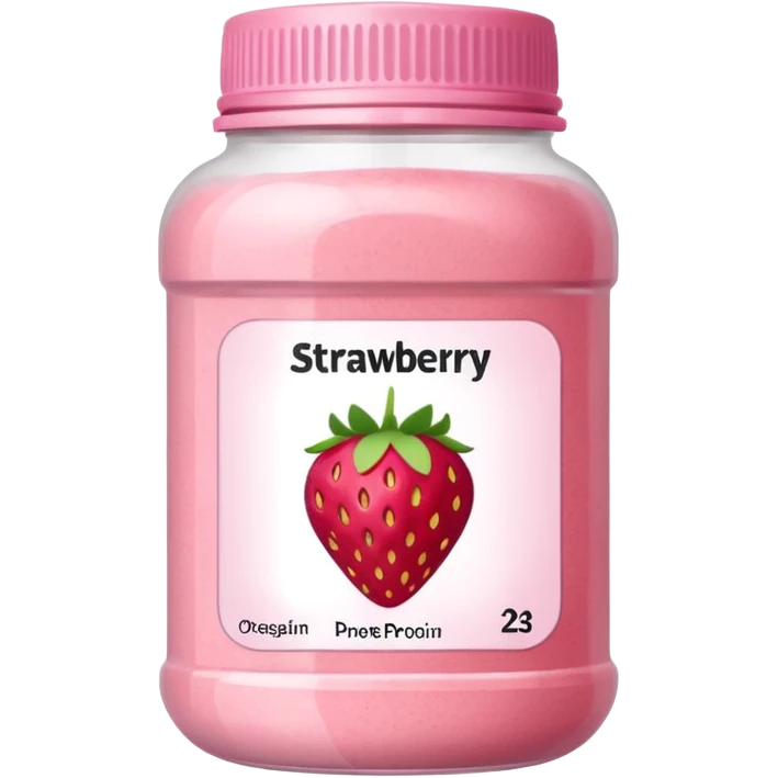 strawberry protein powder jar labeled strawberry picture icon emoji
