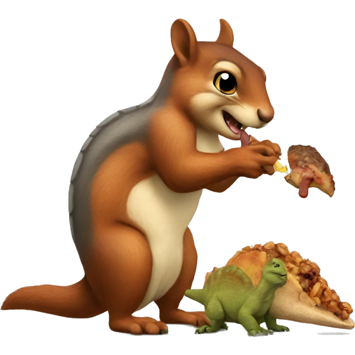 Squirrel eating a dinosaur emoji