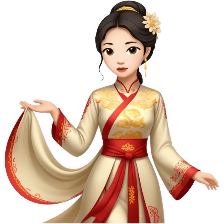 Cinematic Realistic Áo Dài Portrait Emoji, depicted as an elegant traditional Vietnamese dress with flowing graceful lines and delicate patterns, rendered with rich textures and soft ethereal lighting that captures its timeless beauty. emoji