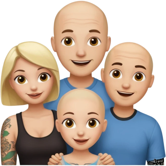 throuple blonde female brunette female with tattoed bald male emoji