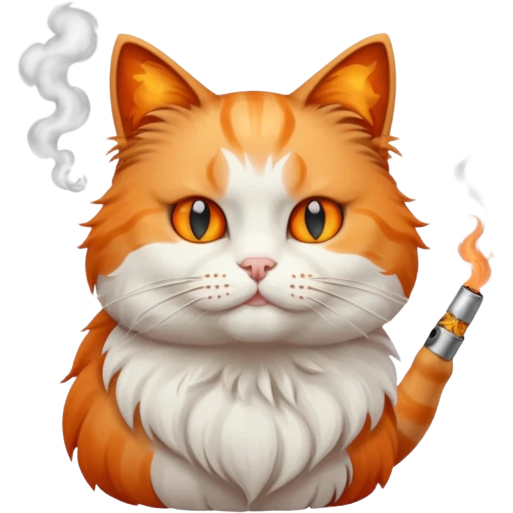 fluffy white and orange cat smoking emoji