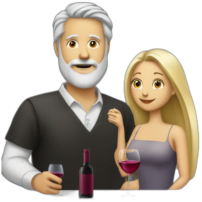 blonde girl and grey haired man with beard drinking wine emoji