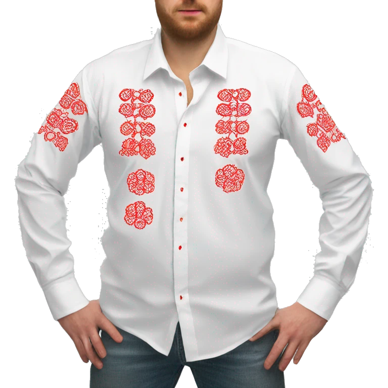  Shirt  vyshyvanka, white with red round embodiary on sleeves emoji