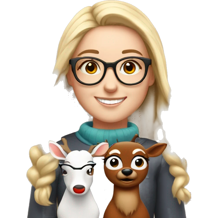 happy white girl with glasses with Rudolph  emoji