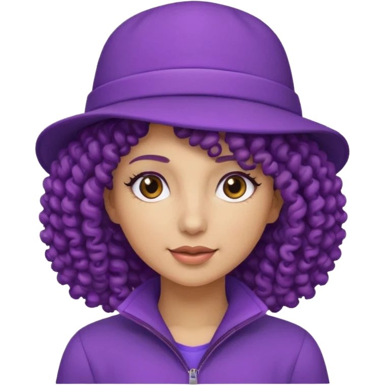 curly haired female with purple hat emoji