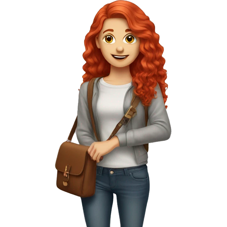 red head student wearing cross body purse emoji