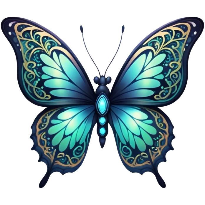 Dark, glowing, bio-luminescent butterfly, with intricate patterns emoji