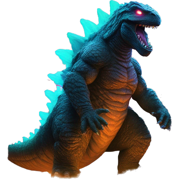 godzilla with glowing neon emoji