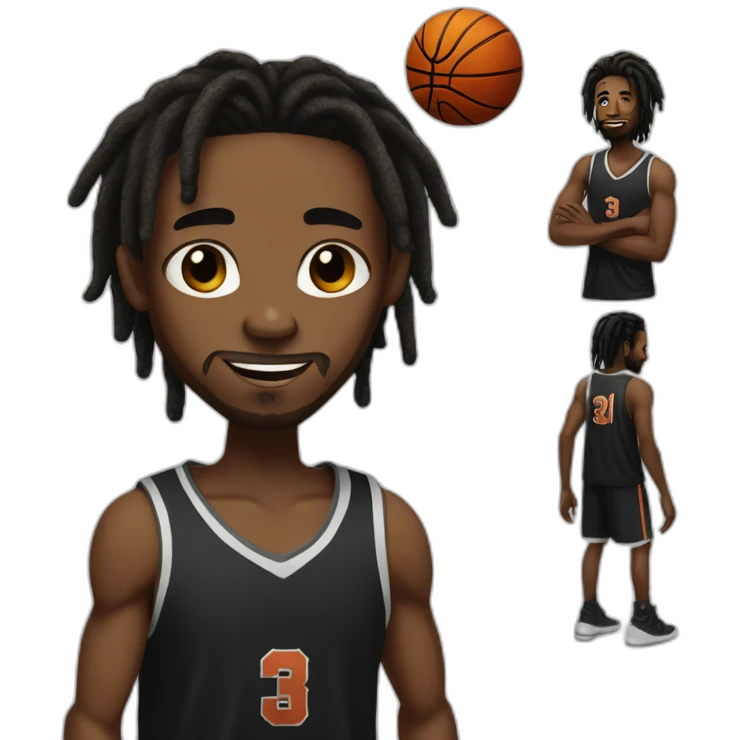 Black man with dreads and a black tank top playing basketball emoji