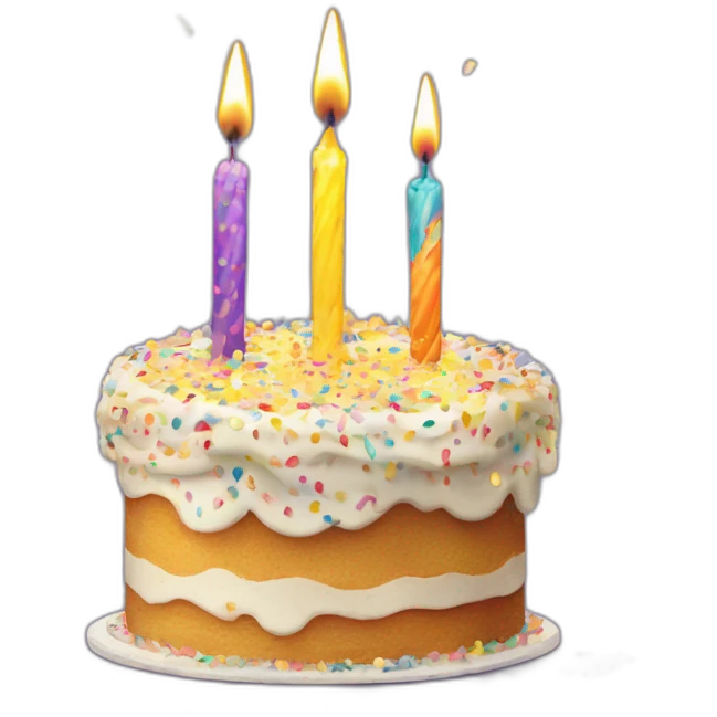 Confetti birthday cake with candles shaped like 2 and 1 on top emoji