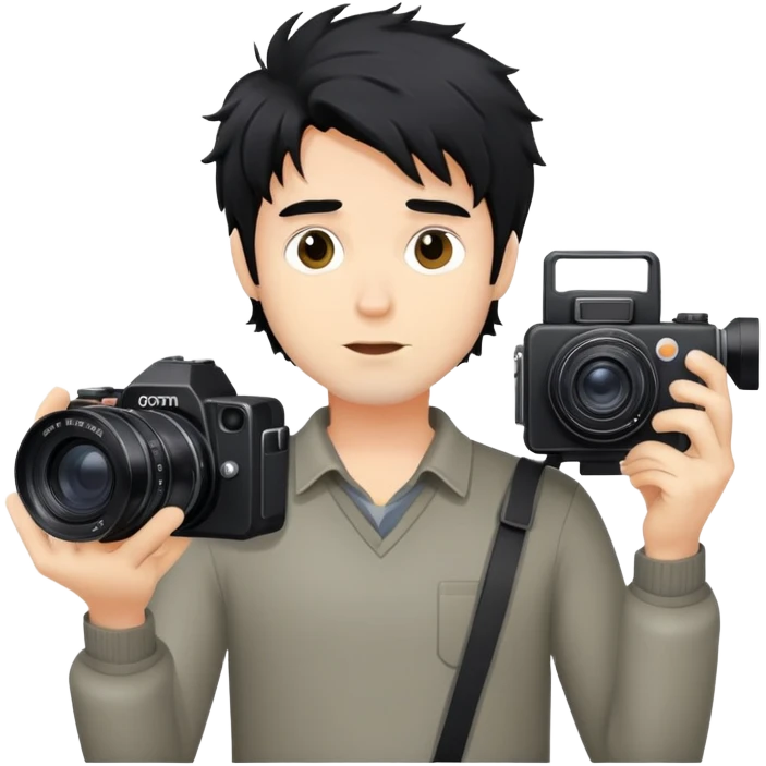a man with black messy hair holding a camera emoji