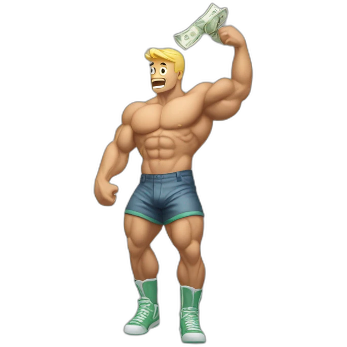 Muscle man raining dollar bills emoji