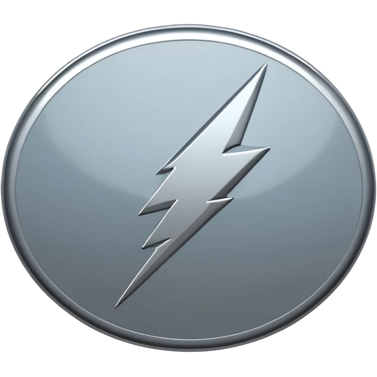 A lightning bolt emoji made of polished silver chrome, sharp yet rounded edges, glossy metallic surface, soft reflections, minimal futuristic design, iOS emoji style, centered, clean white background emoji
