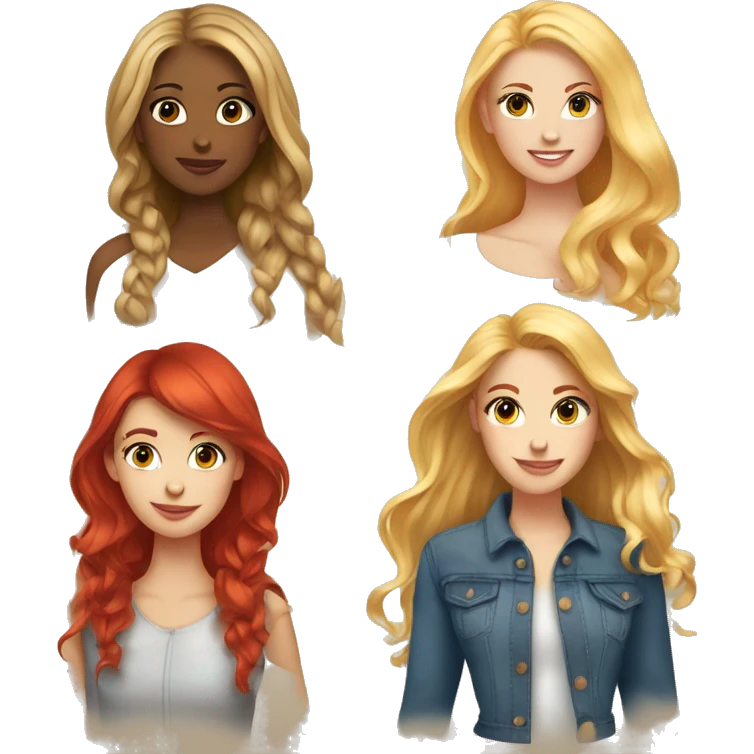 five beautiful girls, blonde, two fair-haired and two red-haired emoji