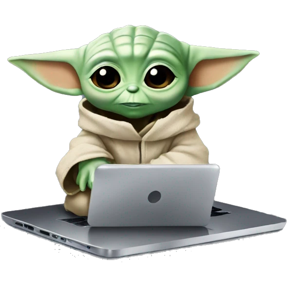 Baby Yoda from Star Wars with a laptop emoji
