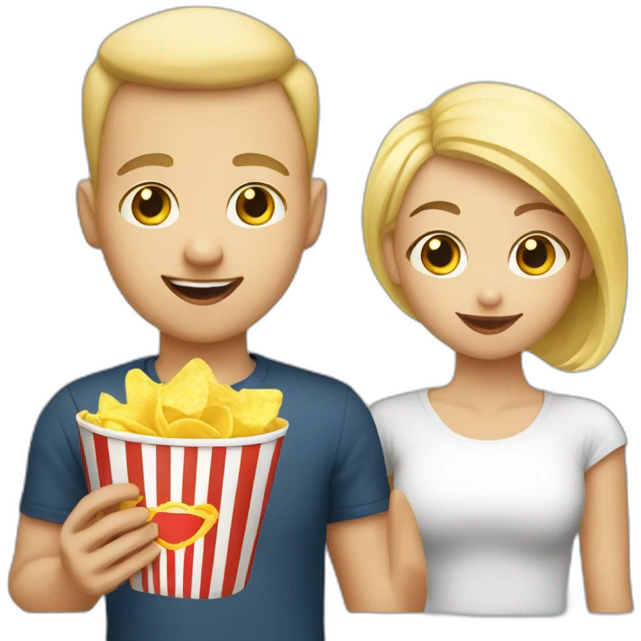 cute blonde girl with her bald boyfriend eating chips emoji