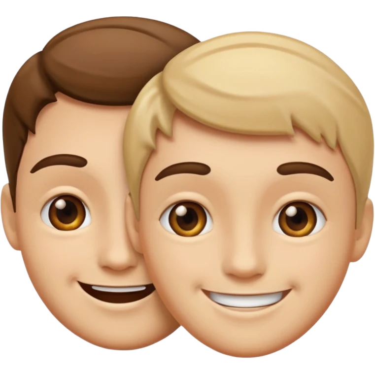 two faces talking, close up, friendly expression emoji