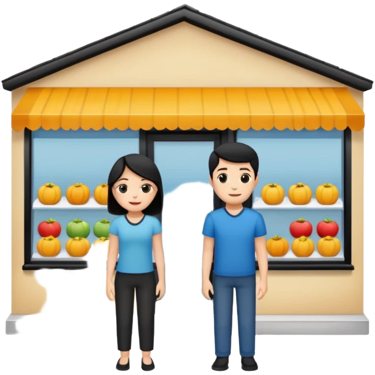 Only two grown characters + shop building emoji