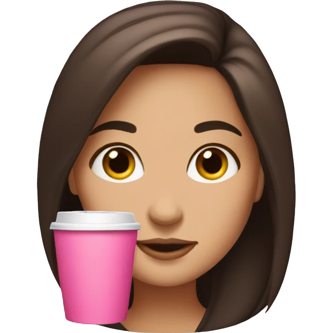 A brunette girl with a pink coffee emoji