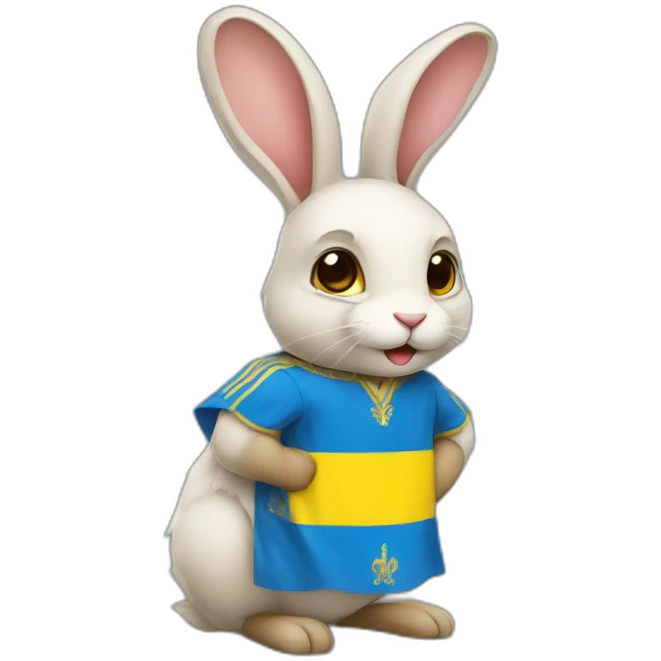 rabbit in a Ukrainian flag costume emoji