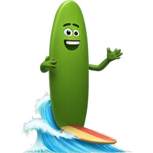 Pickle riding a surfboard on a wave  emoji