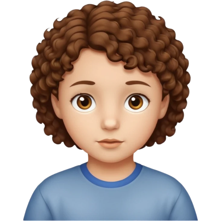 Child with short brown curly hear, brown eyes emoji