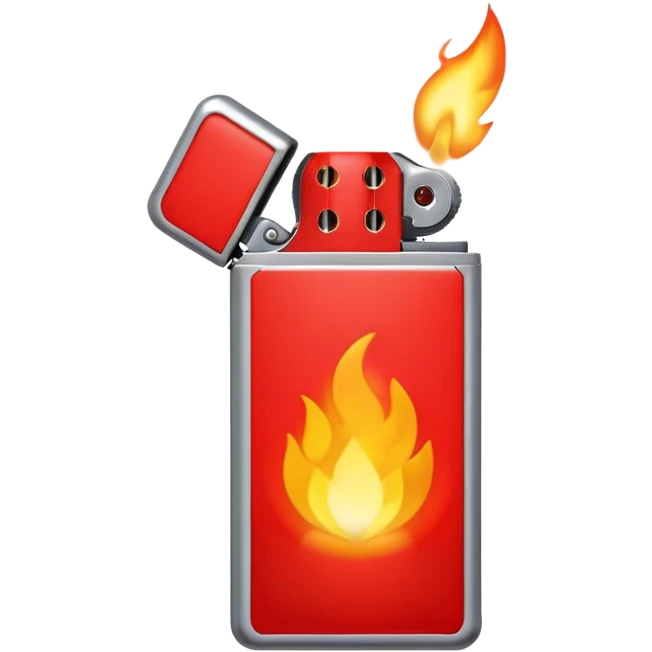 red lighter with silver top and visible flame emoji