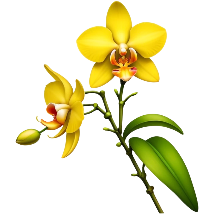 single yellow Dendrobium Orchid flower, stem emoji