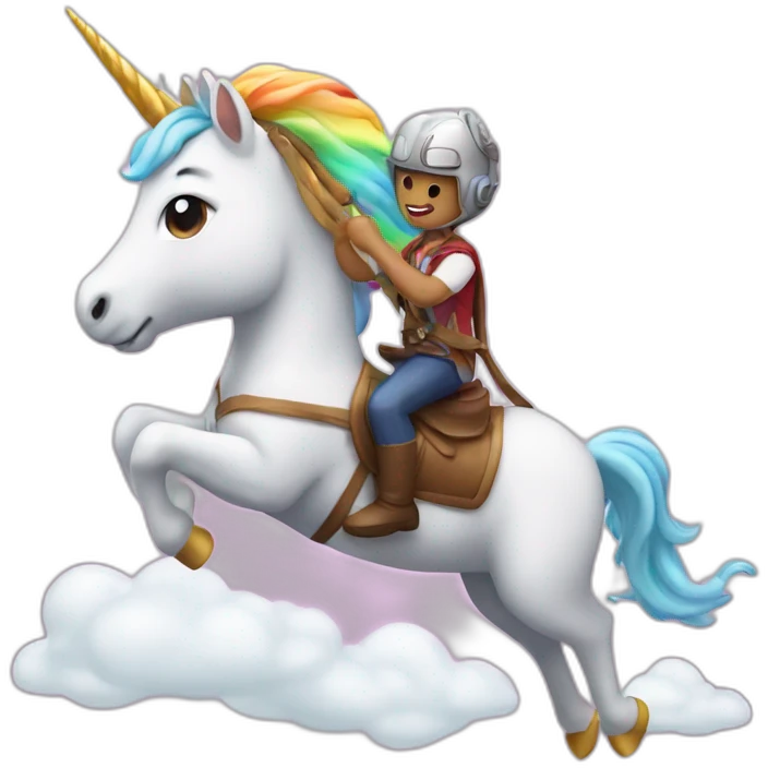 An airplane riding a unicorn emoji