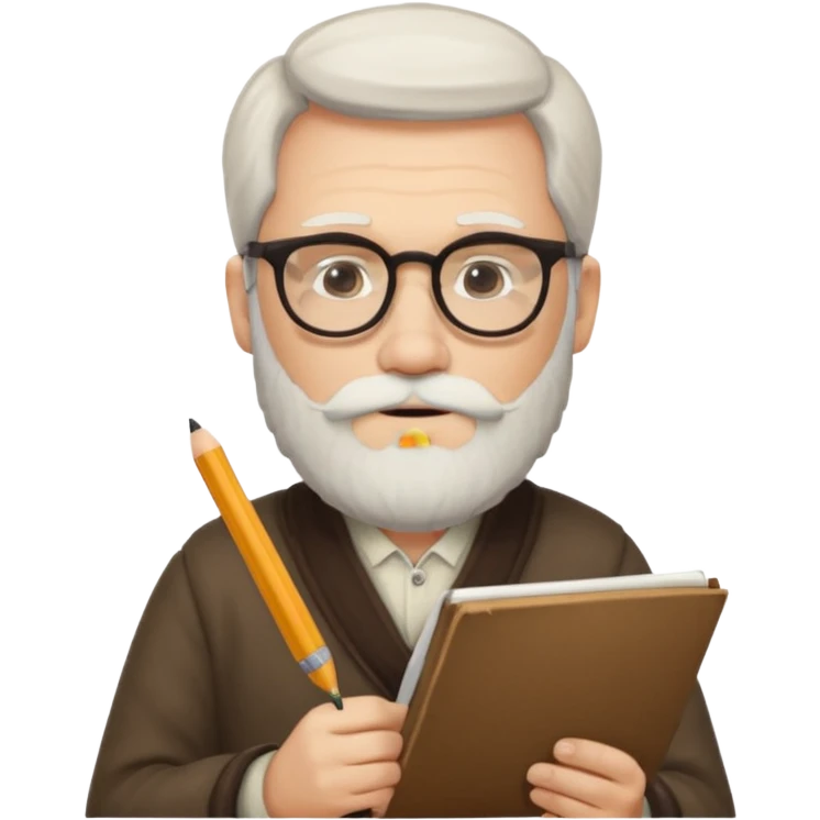 caucasian man with white beard writing in the script, facing left emoji