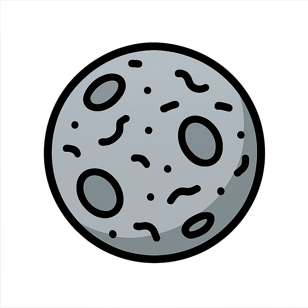 Mercury planet emoji, round, rocky gray ball covered in pitted marks and rough patches emoji