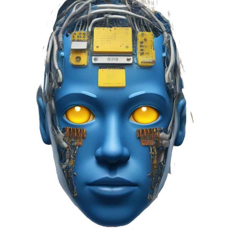 Blue cyborg with yellow eyes wires and circuits  emoji