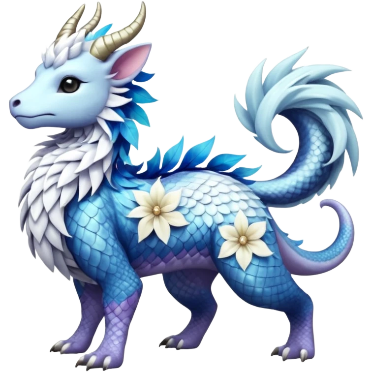 Shiny Glossy Pastel Light Divine Reptilian Draconian Furry Scaly Hairy Feathery Bovine Goated Feline Beautiful Floral Snowy Pretty Absol-Amaura-Suicune-Cobalion-fusion, full body emoji