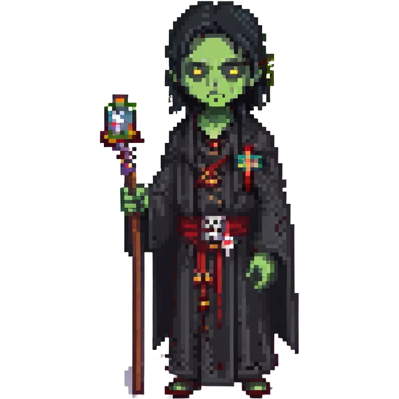 a zombie from the game DAYZ, A PRIEST WITH BLACK HAIR WEARING A BLACK ROBE emoji