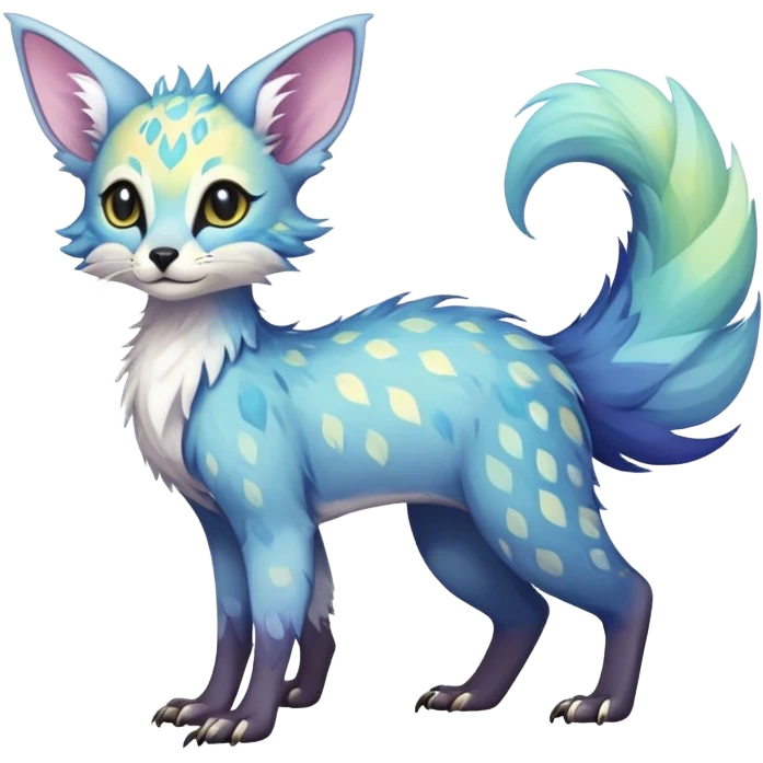 Epic Feral Rare Fantasy shiny colorful pastel Vernid-Trico-species by LiLaiRa, random markings, tufted tail, tufted ears, full body emoji