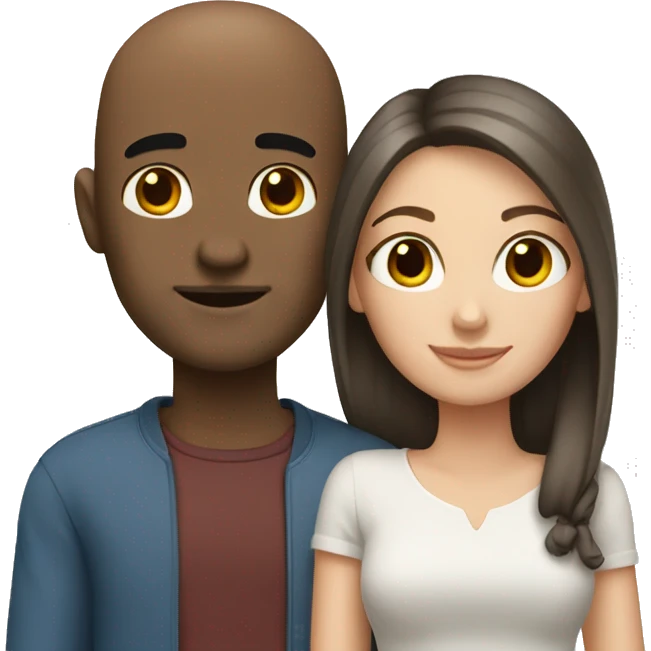 Bald guy and girl with dark brown hair emoji