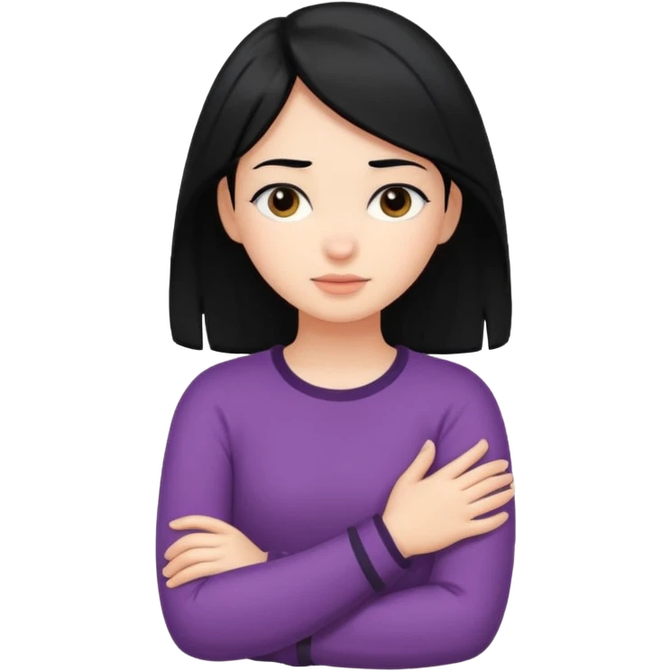 Girl with black hair crossing her arms around her neck emoji