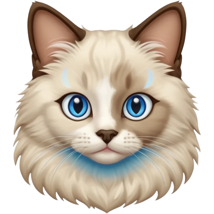 Ragdoll cat, with dark brown nose/center face area with surrounding beige fur, bright blue eyes emoji