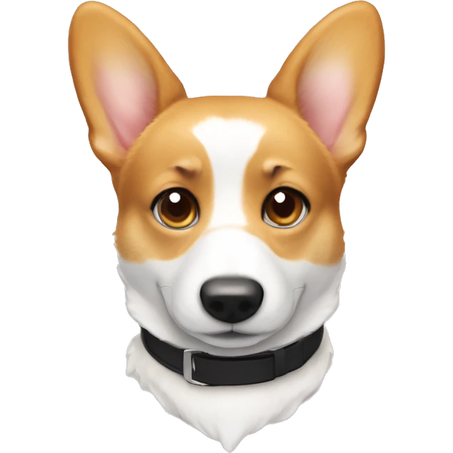 White and tan corgi with collar that reads Benito emoji